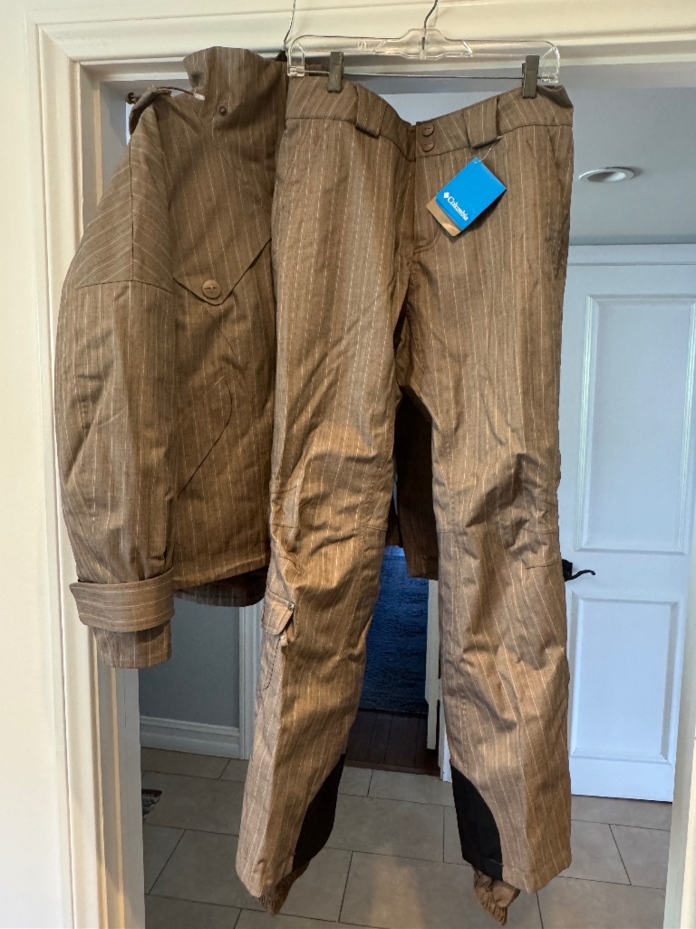 Columbia Titanium Omni-Tech Women's Ski Set Jacket + Pants Brown Pinstripe M